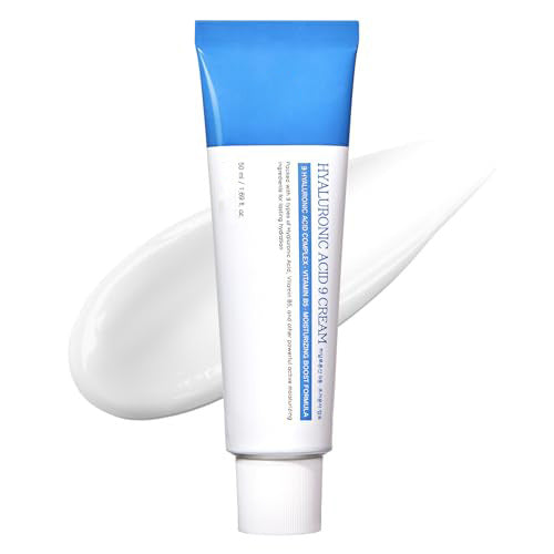 Tube of hyaluronic acid cream with blue cap on a white background